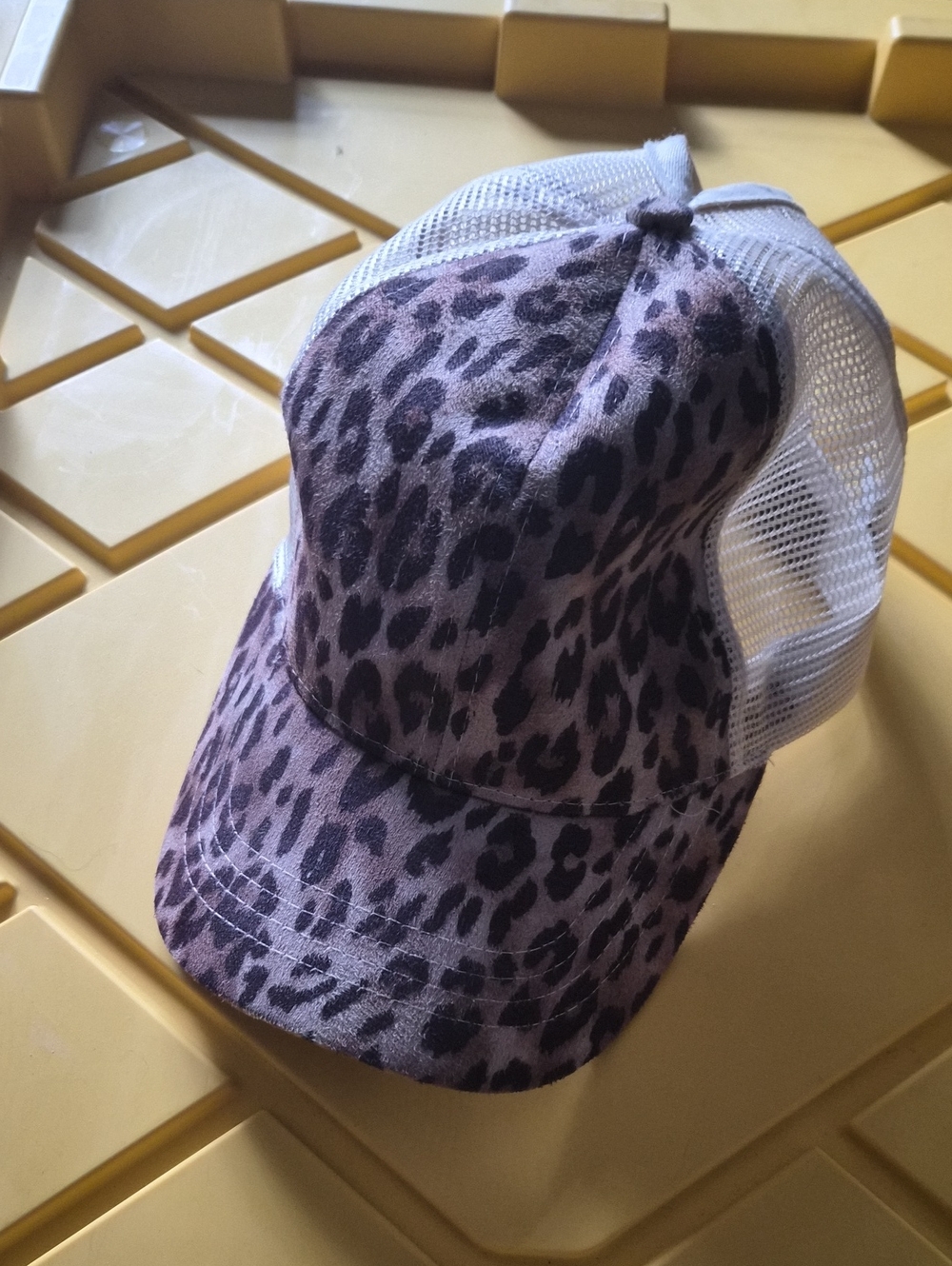 Leopard Print Mesh Trucker Cap - ponytail slot